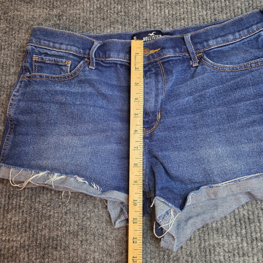 Hollister High-Rise Denim Jean Short Shorts SZ15 W32 Blue Vintage Stretch Frayed - Picture 5 of 6